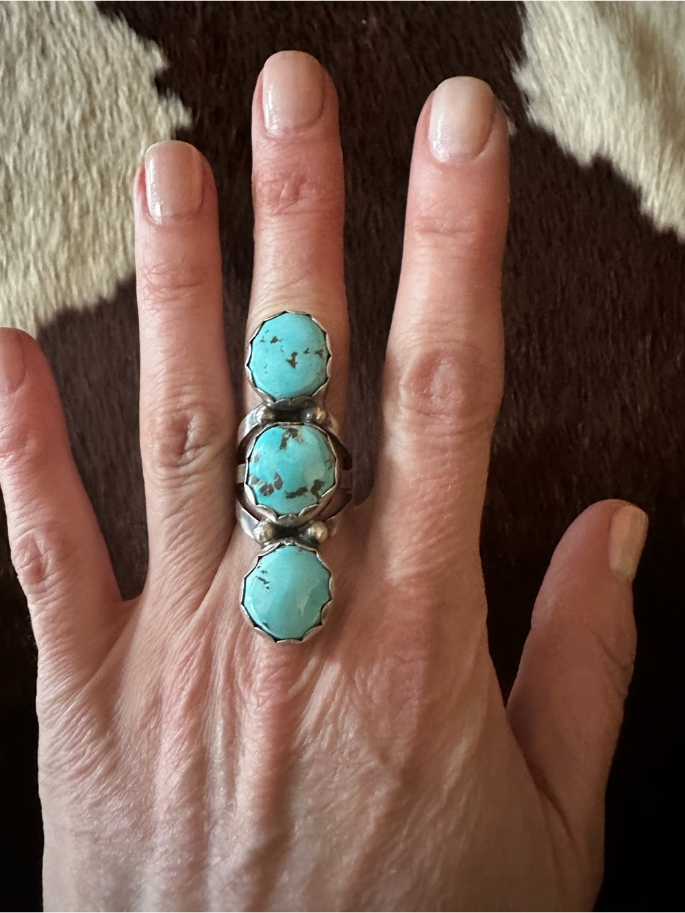 Native Made  Three Stone Kingman Crawler Ring